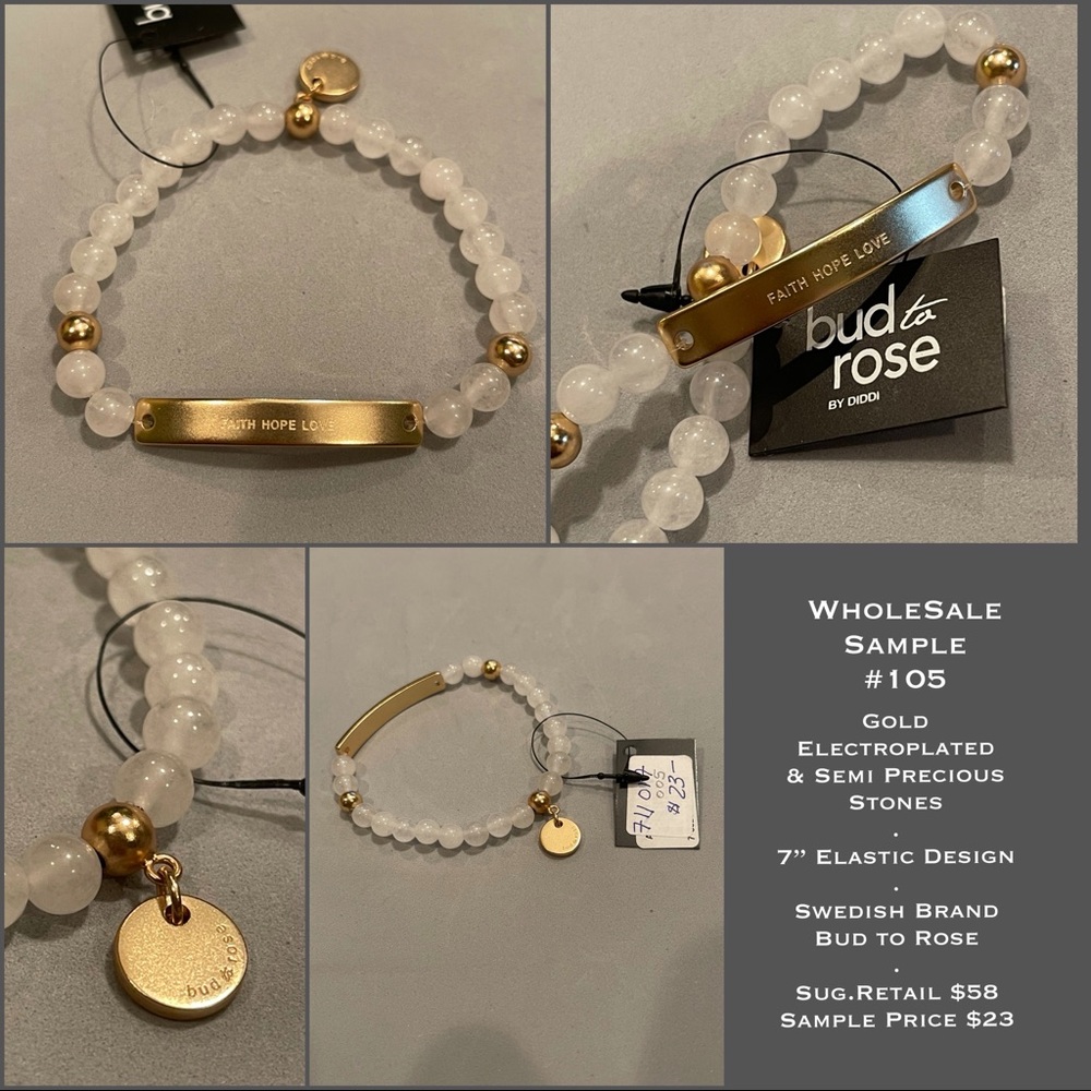 7” Gold & Milky Quartz Stretch, ID Bracelet